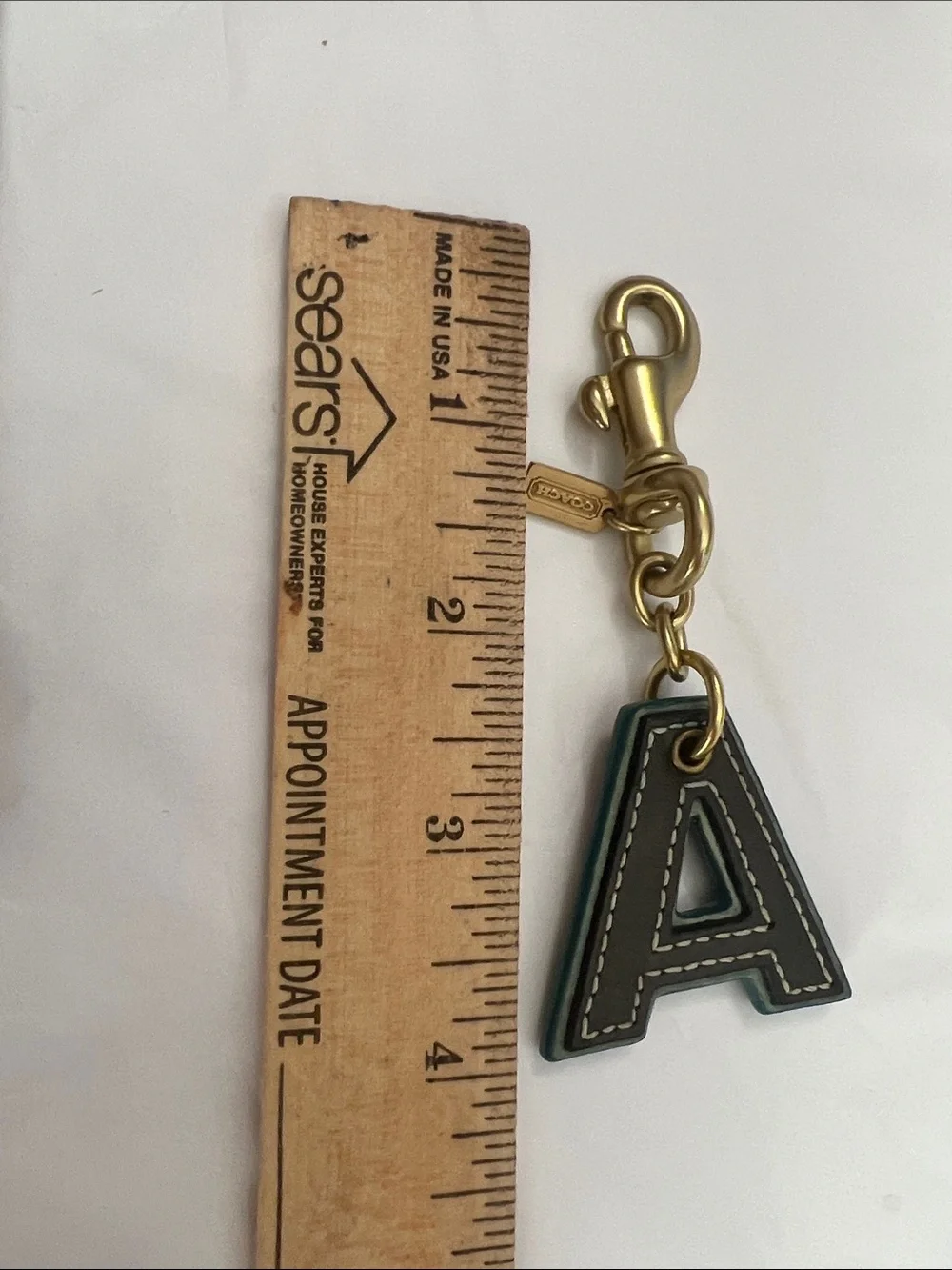 Coach Vintage A Initial Monogram Leather Bag Charm Brass Hardware